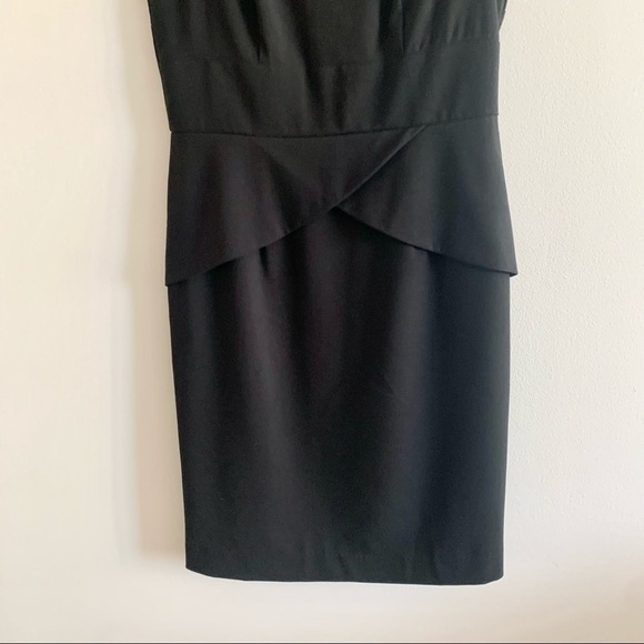 CALVIN KLEIN Simple Cap Sleeve Peplum Skirt Jewel Neck Black Midi Dress Stretch - Picture 4 of 15